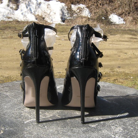 ASOS Paper Dolls Hathaway Strappy Buckles Black Croc Print 4" Heel Pumps SZ 7 - Picture 4 of 6